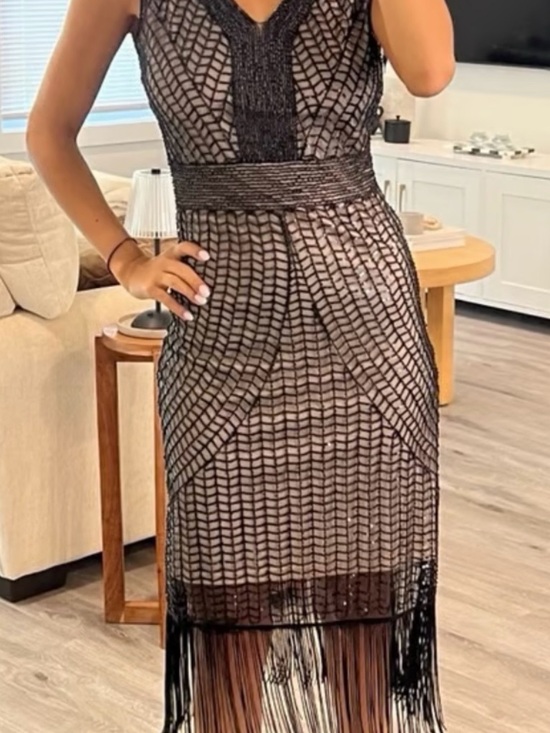 Dresses & Skirts - Vintage-Inspired Black and Gold Fringe Flapper Dress